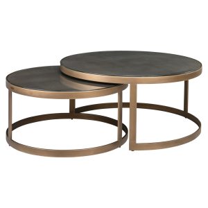 Table basse Bloomville brass shagreen incl. glass tops (Set of 2)