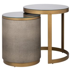 Table d'appoint Bloomville brass shagreen incl. glass (Set of 2)