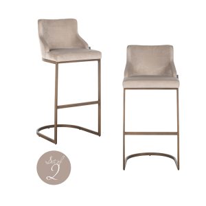 Tabouret de bar Bolton khaki velvet brushed gold fire retardant (Set of 2)