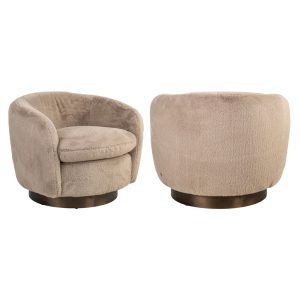 Fauteuil lounge Colmar khaki fluffy swivel